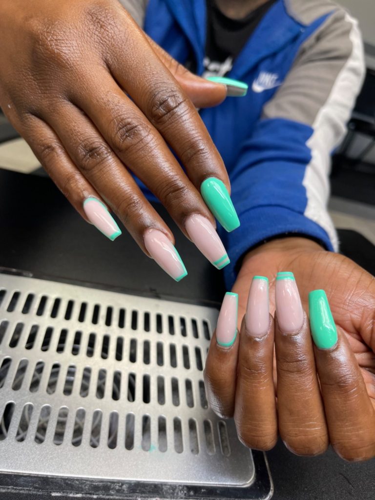 Coffin Shaped full set Nails  with vibrant color. 